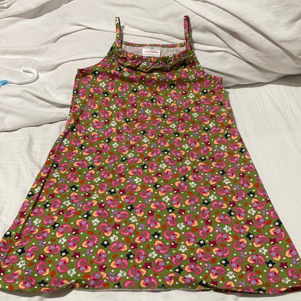 Hanna Andersson 120 6/7 olive pink floral tank cotton shift dress worn once euc